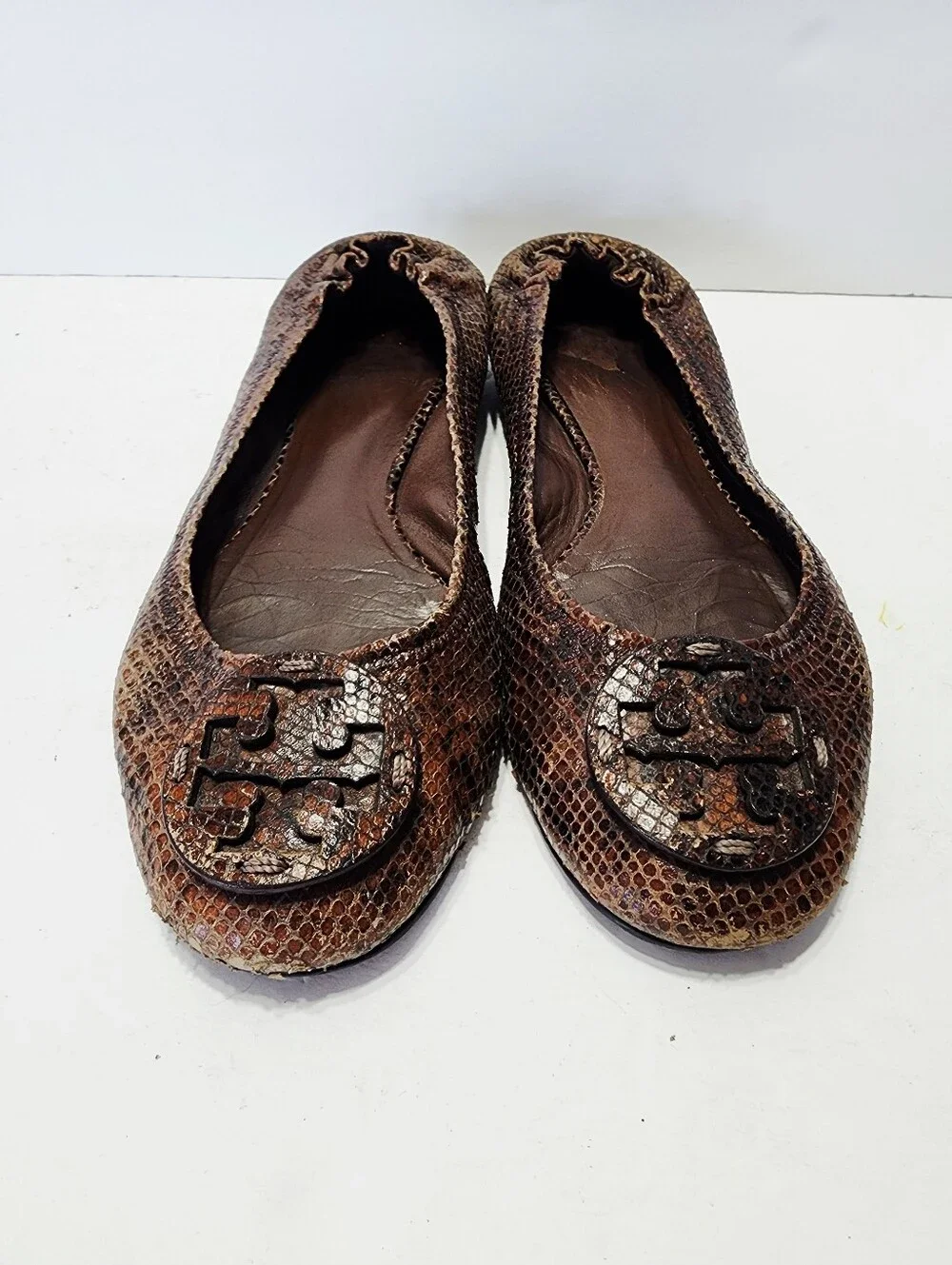 Tory Burch Brown Snake-Print Reva Ballet Flats Size 8